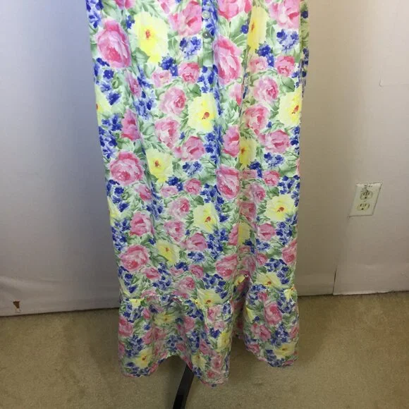 Eileen West Long Cami Nightgown Size M Womans Pink Floral Cotton Vtg Cottagecore - Picture 9 of 13